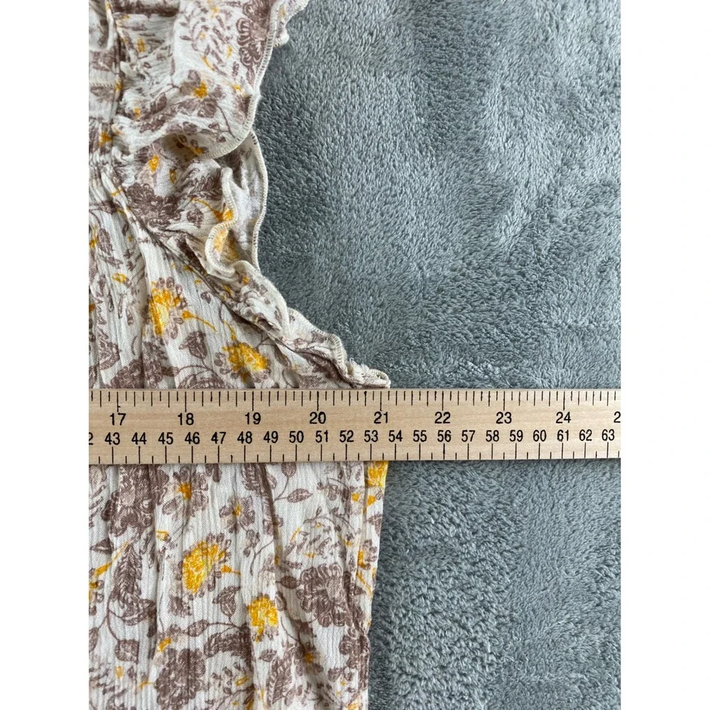 Old Navy Girls Large Floral Gauze Flutter Sleeve Tie Neck Boho Top‎ Cream Brown